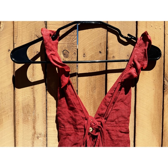 Rust Linen Mini Dress - Picture 4 of 5